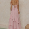 VESTIDO CAROLINE LONGO BABADOS NA SAIA - ROSÉ