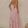 VESTIDO CAROLINE LONGO BABADOS NA SAIA - ROSÉ
