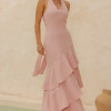 VESTIDO CAROLINE LONGO BABADOS NA SAIA - ROSÉ
