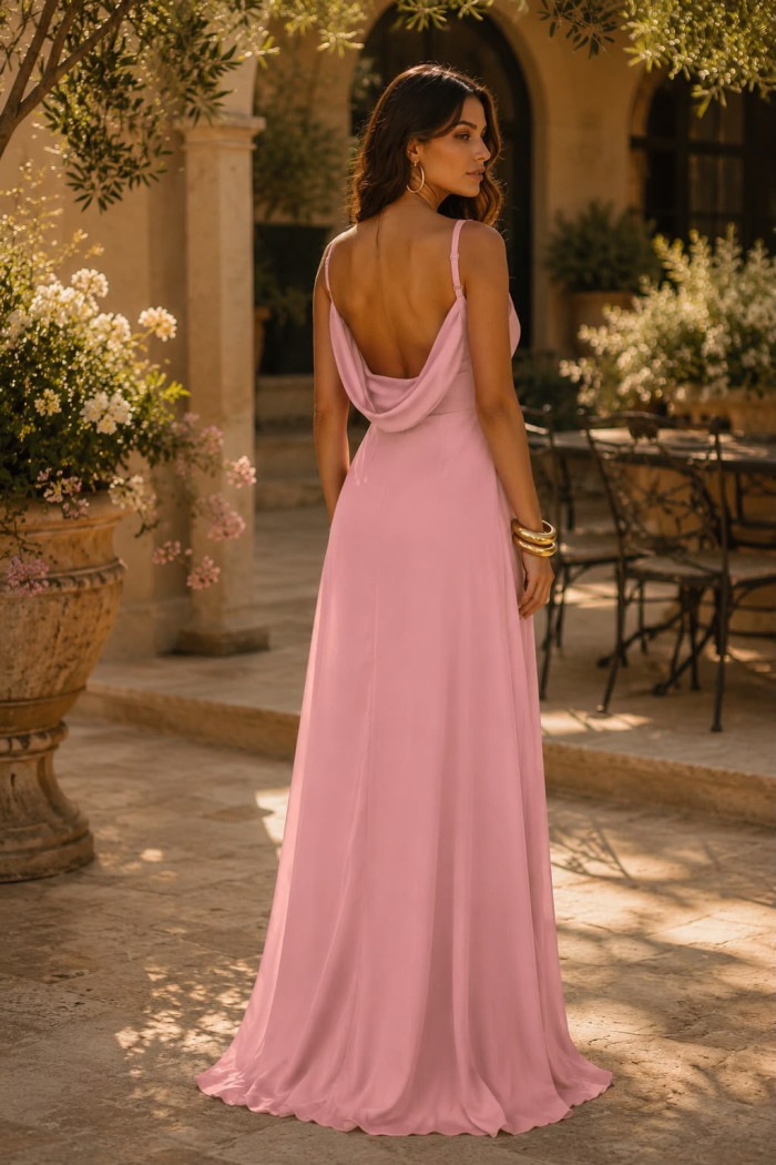 VESTIDO MARISOL LONGO DECOTE DEGAGÊ ALÇAS - ROSA