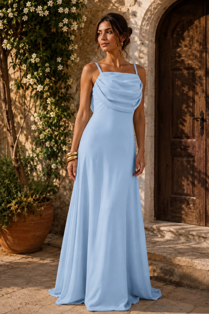 VESTIDO MARISOL LONGO DECOTE DEGAGÊ ALÇAS - AZUL SERENITY