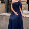 VESTIDO LONGO RUBI UM OMBRO CAPA DRAPEADO - AZUL MARINHO