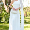 VESTIDO LONGO RUBI UM OMBRO CAPA DRAPEADO - OFF WHITE