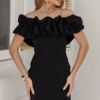 VESTIDO VIOLETA LONGO BABADOS OMBRO A OMBRO - PRETO