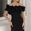 VESTIDO VIOLETA LONGO BABADOS OMBRO A OMBRO - PRETO