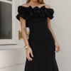VESTIDO VIOLETA LONGO BABADOS OMBRO A OMBRO - PRETO