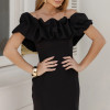 VESTIDO VIOLETA LONGO BABADOS OMBRO A OMBRO - PRETO