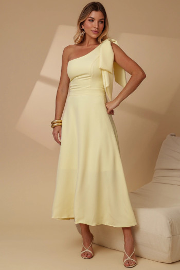 VESTIDO GLÁUCIA UM OMBRO COM LAÇO - AMARELO