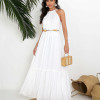 VESTIDO MISS MISSES LONGO CHIFFON GOLA ALTA - OFF WHITE