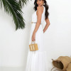 VESTIDO MISS MISSES LONGO CHIFFON GOLA ALTA - OFF WHITE