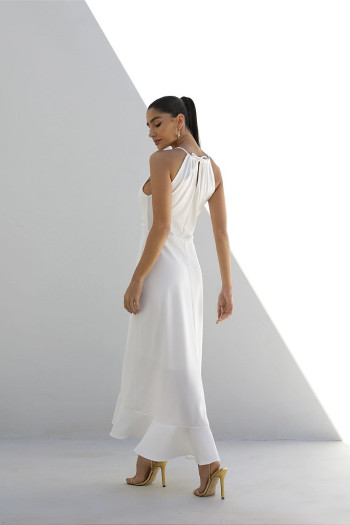VESTIDO CRISTINA LONGUETE FRANZIDO NO BUSTO  - OFF WHITE