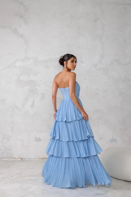 VESTIDO ESPANHA LONGO T.Q.C CAMADAS - AZUL SERENITY