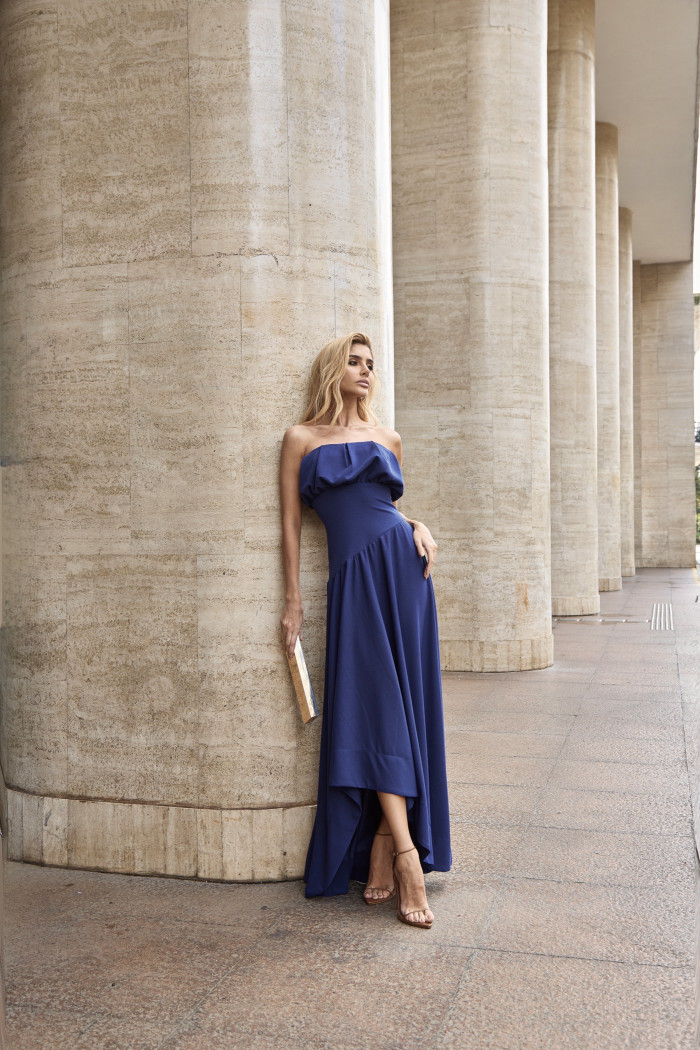 VESTIDO MIDI HELENA SAIA ASSIMÉTRICA - AZUL COBALT