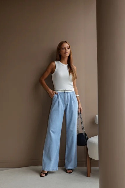 CALÇA WIDE LEG RAFA JEANS - LAVAGEM CLARA