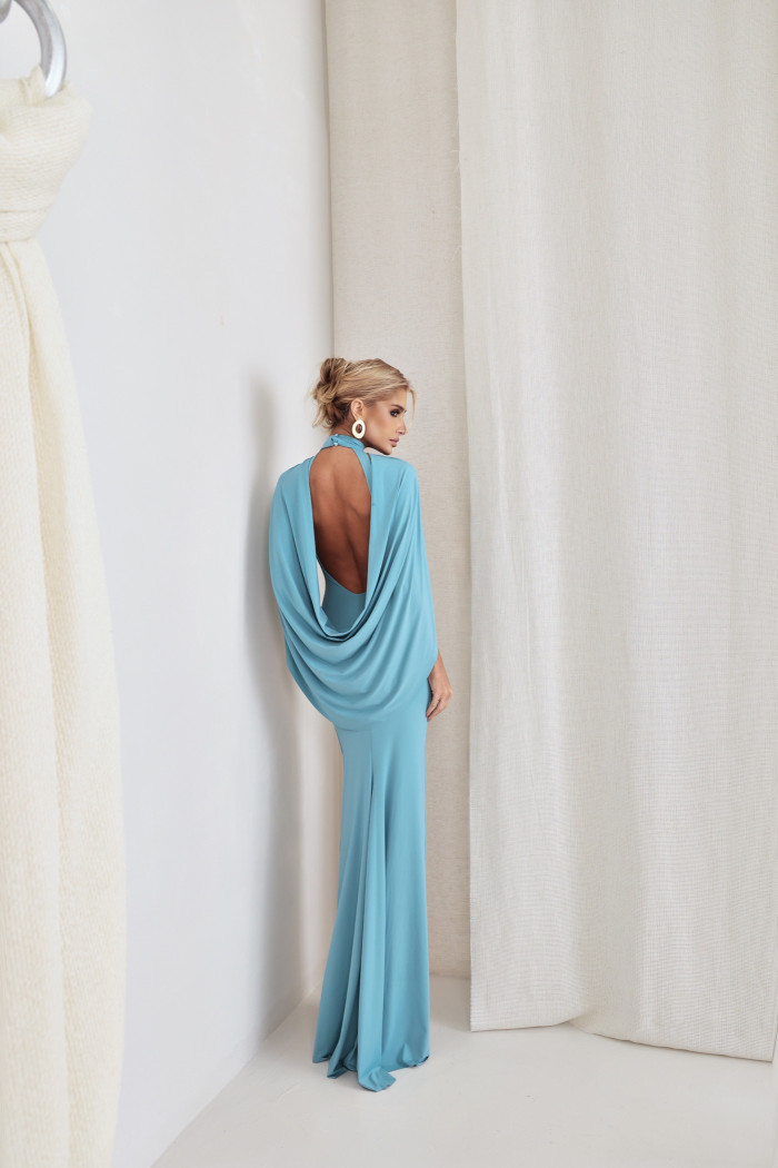 VESTIDO REBECA LONGO CAPA - AZUL SKY