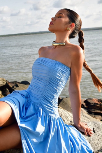 VESTIDO CECILIA BUSTO DRAPEADO JERSEY T.Q.C - AZUL