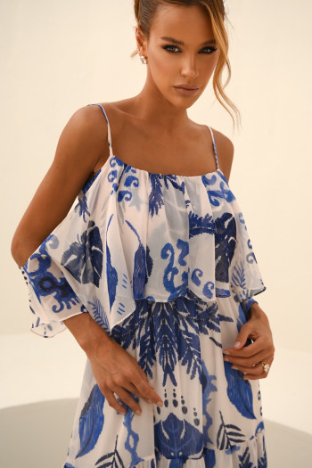 VESTIDO BEATRICE LONGO CIGANINHA ESTAMPADO - AZUL