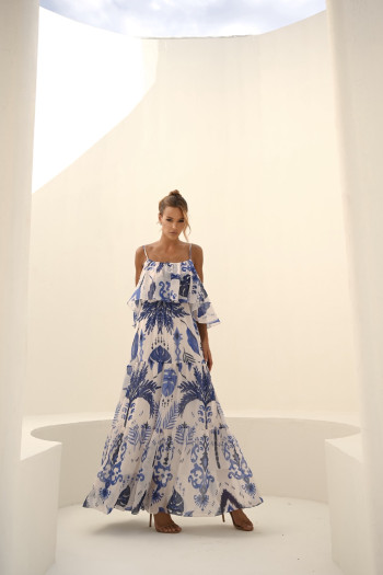 VESTIDO BEATRICE LONGO CIGANINHA ESTAMPADO - AZUL