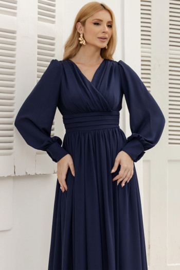 VESTIDO ELISABETE MANGA LONGA CHIFFON - AZUL MARINHO