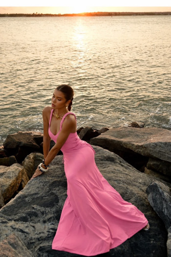 VESTIDO OLIVIA JERSEY ALÇAS TRANÇADAS - ROSA