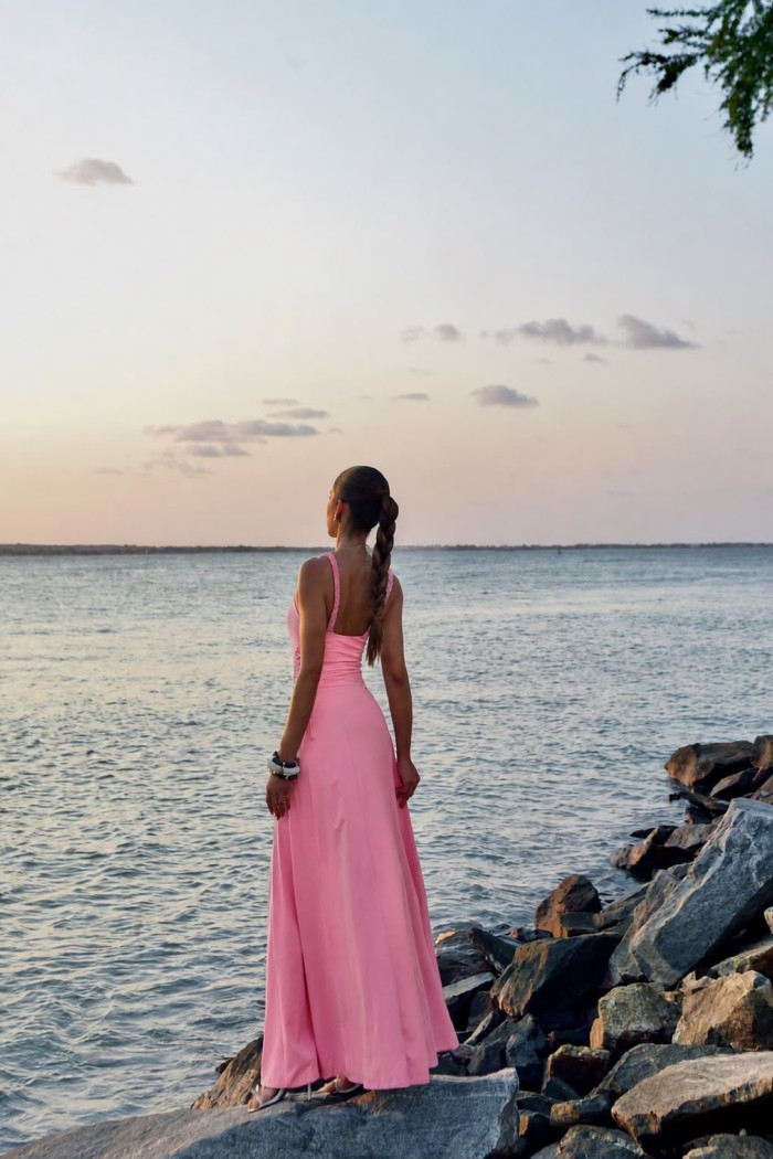 VESTIDO OLIVIA JERSEY ALÇAS TRANÇADAS - ROSA