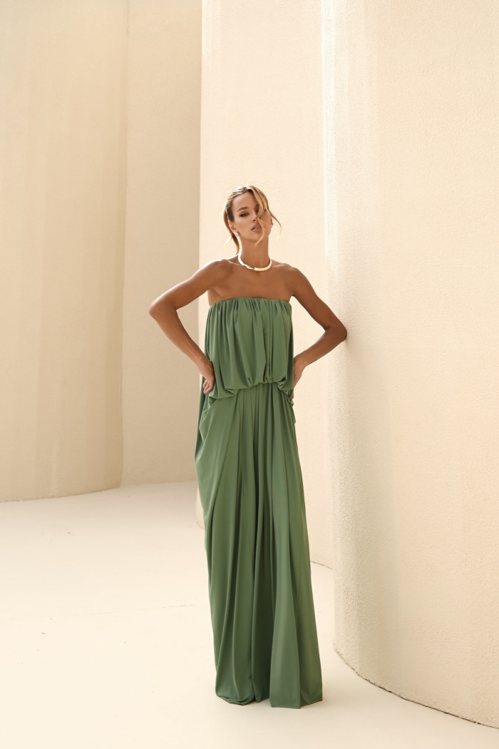 VESTIDO JUJU LONGO BLUSÊ DRAPEADO - VERDE