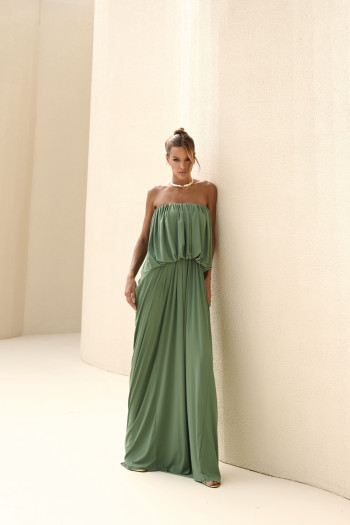 VESTIDO JUJU LONGO BLUSÊ DRAPEADO - VERDE