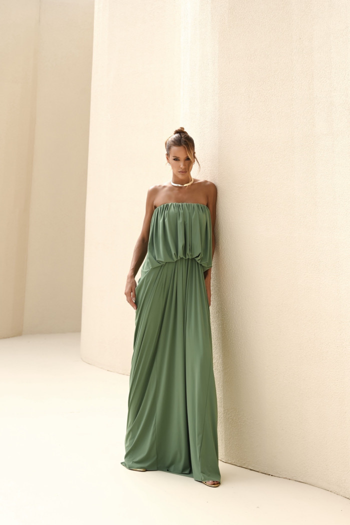 VESTIDO JUJU LONGO BLUSÊ DRAPEADO - VERDE