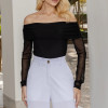 BLUSA LIZ TULE MANGA LONGA OMBRO A OMBRO - PRETO