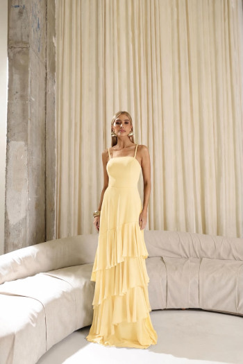 VESTIDO MEDELLÍN BABADOS CHOKER - AMARELO MANTEIGA