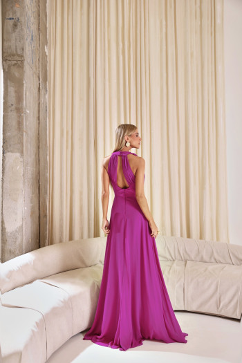 VESTIDO DUBLIN LONGO GOLA BOBA - FÚCSIA