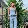 CONJUNTO CALÇA E BLUSA FLAVIANA TQC JEANS PÉROLAS ATELIER - AZUL