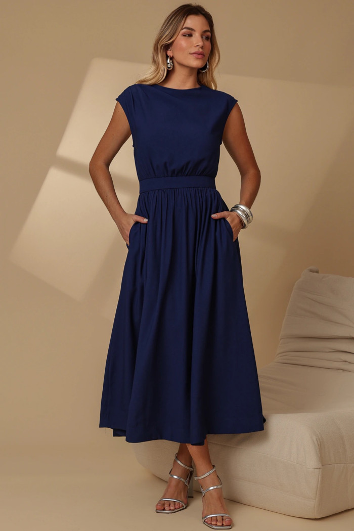 VESTIDO GENOVA MIDI - AZUL MARINHO