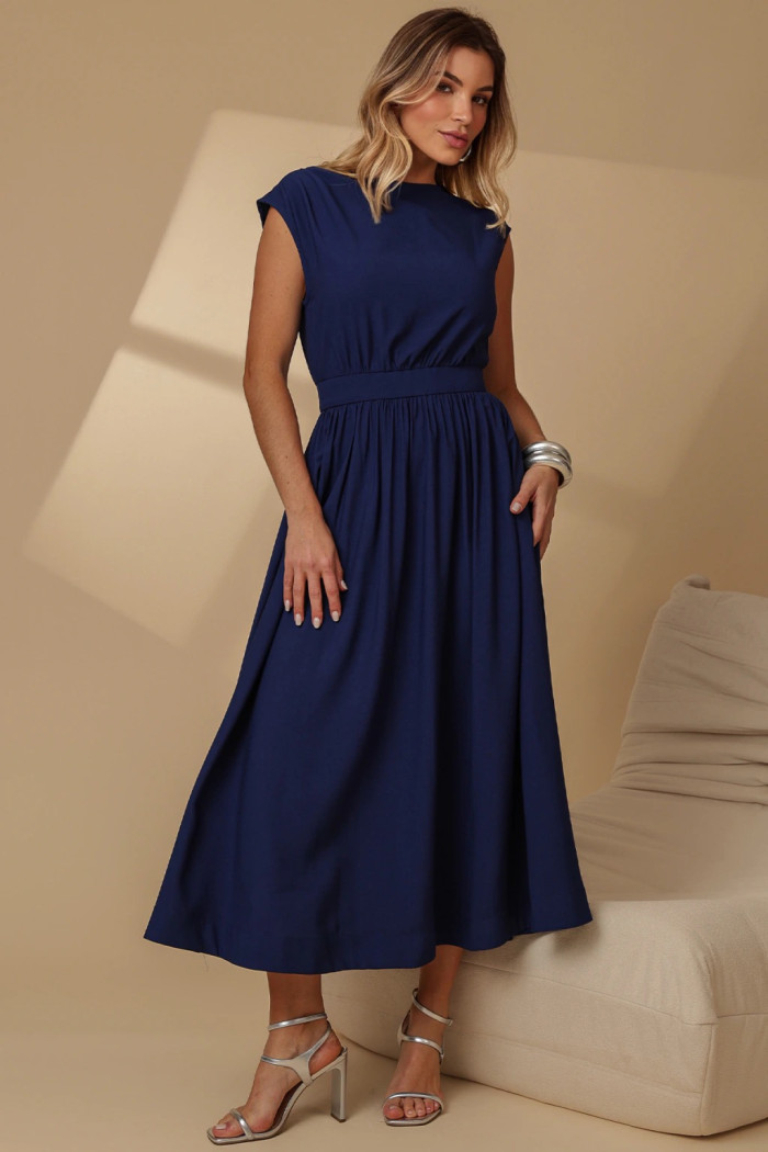 VESTIDO GENOVA MIDI - AZUL MARINHO
