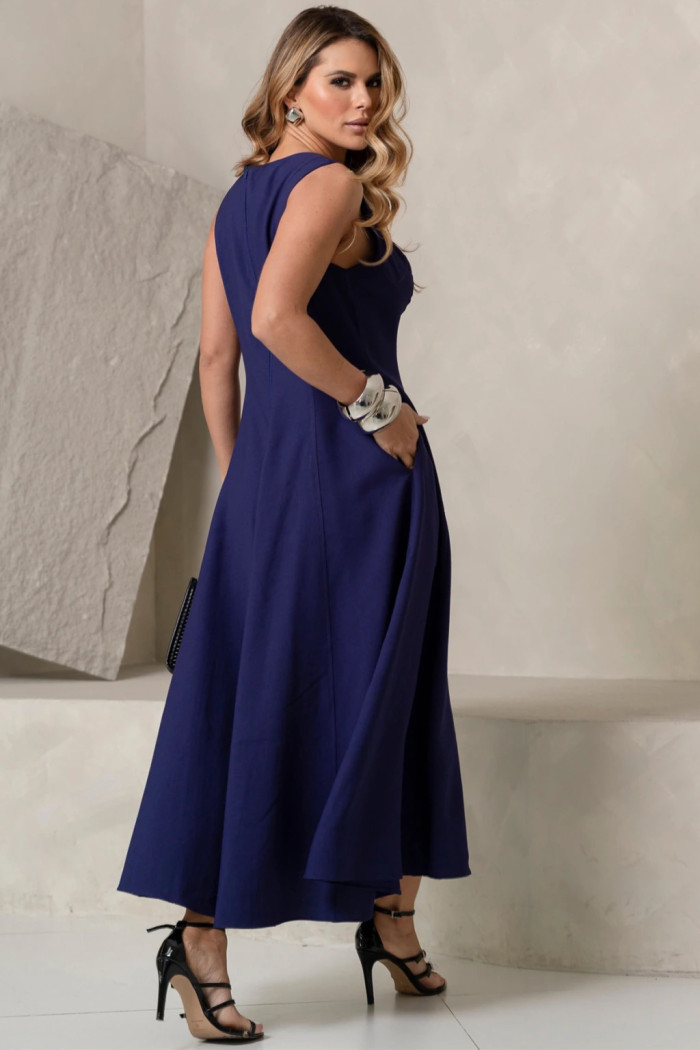 VESTIDO MADRID MIDI RODADO - AZUL MARINHO