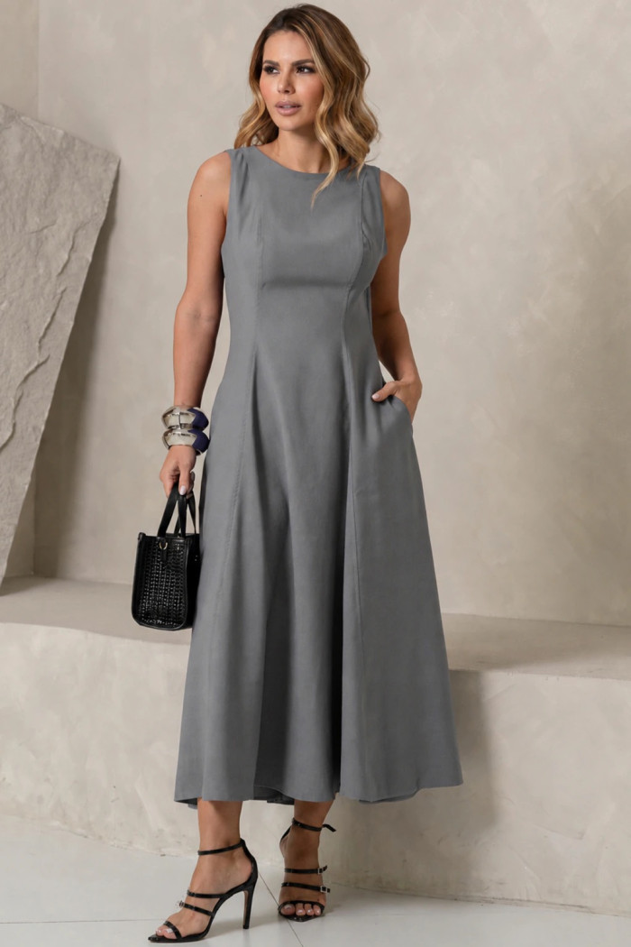 VESTIDO MADRID MIDI RODADO - CINZA