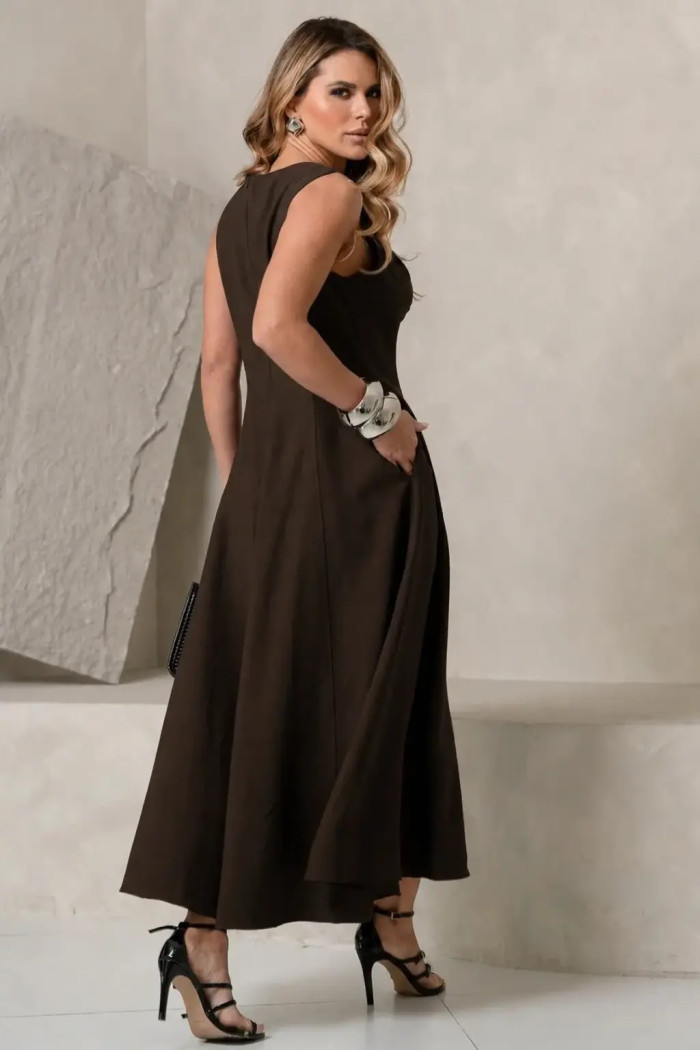 VESTIDO MADRID MIDI RODADO - MARROM