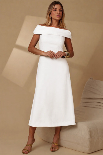 VESTIDO RAVENA MIDI OMBRO A OMBRO LAÇO NAS COSTAS - OFF WHITE