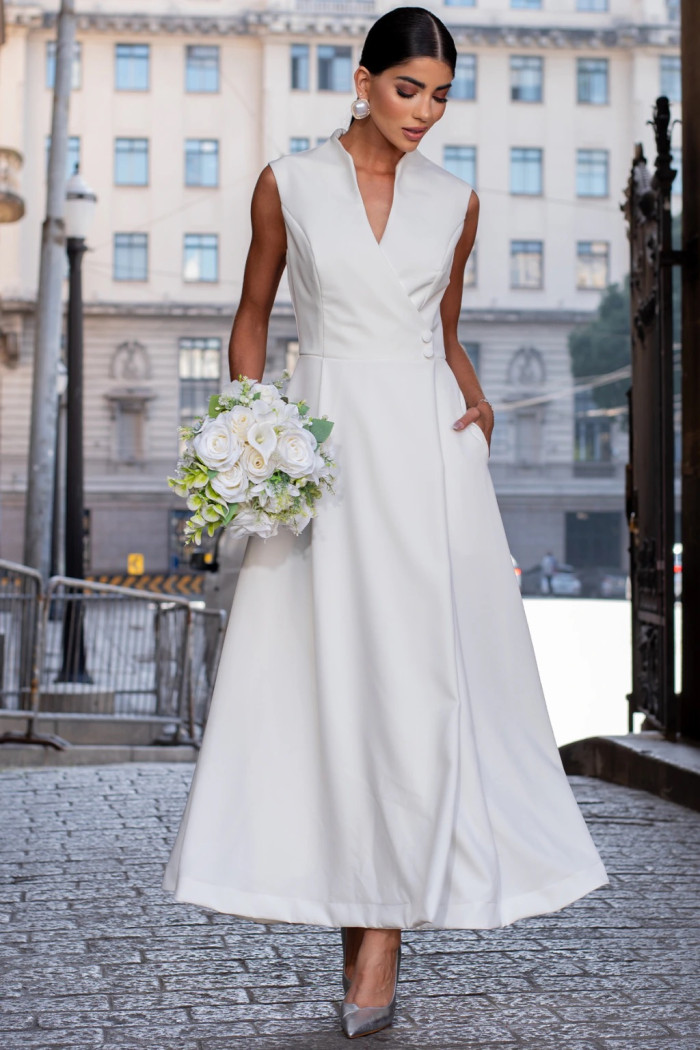 VESTIDO SASHA MIDI DECOTE TRANSPASSADO - OFF WHITE