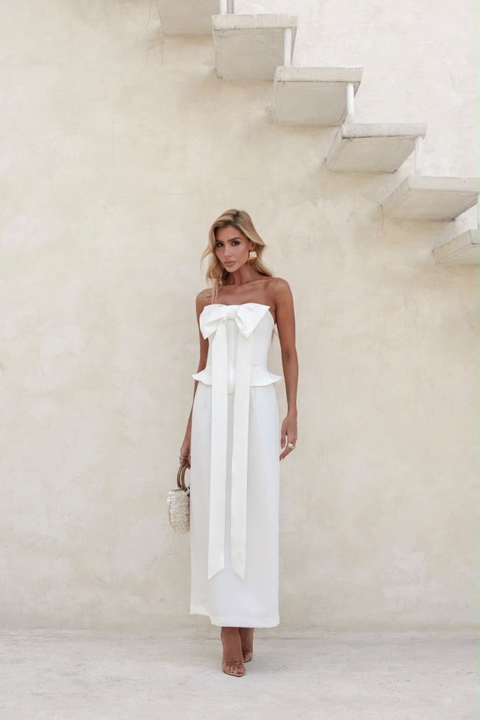 VESTIDO SEPHORA LAÇO BUSTO LONGUETE - OFF WHITE
