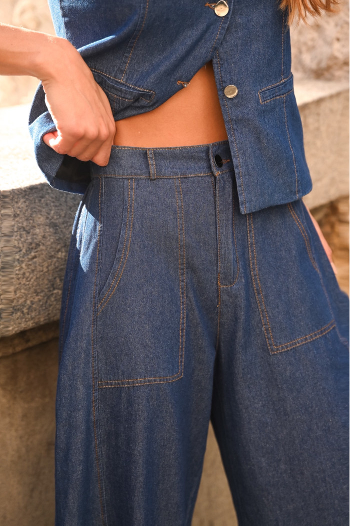 CONJUNTO THALITA COLETE E CALÇA BAREL JEANS - LAVAGEM ESCURO