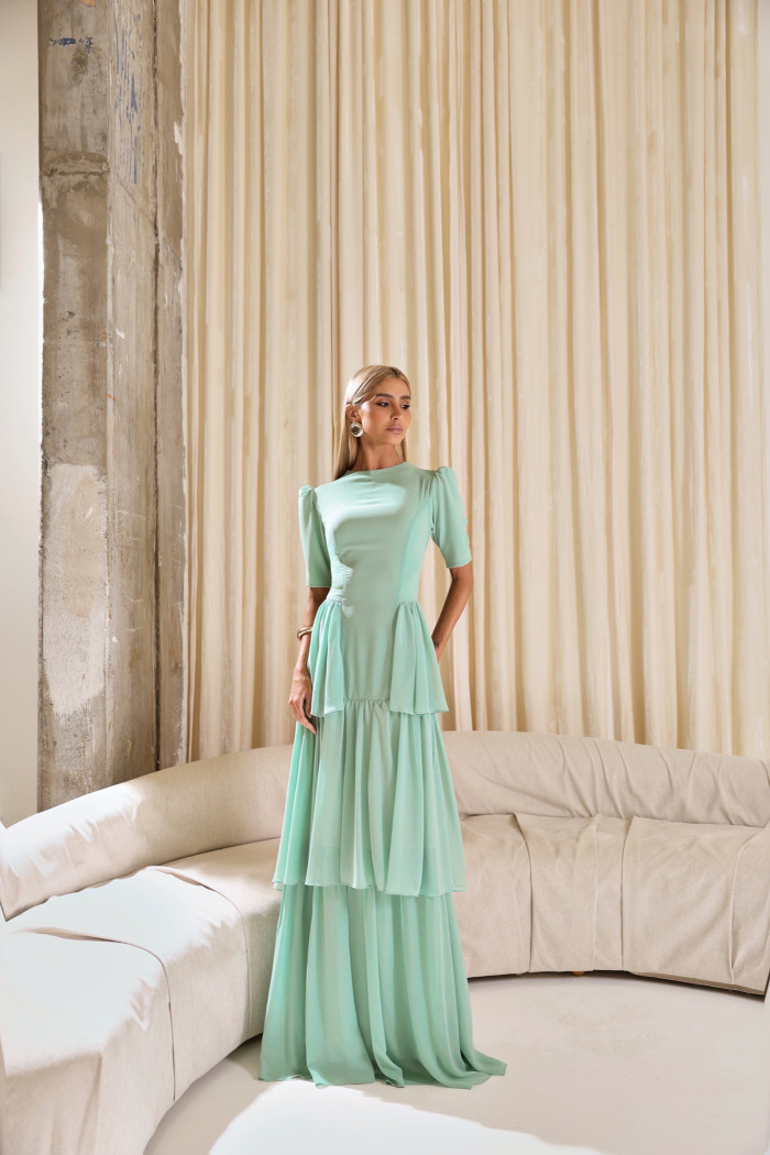 VESTIDO CHARLOTE LONGO CAMADAS - VERDE MENTA