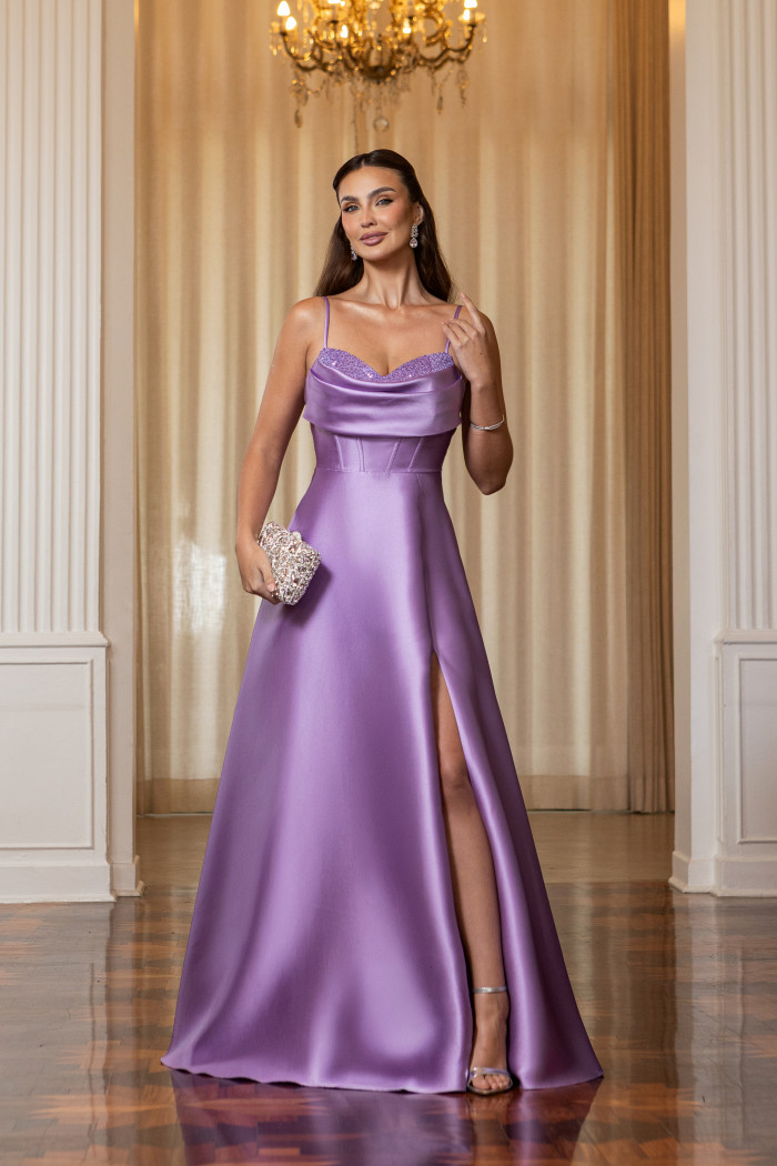 VESTIDO ANALU ZIBELINE BUSTO PAETÊ TIRAS COSTAS - LAVANDA