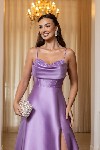 VESTIDO ANALU ZIBELINE BUSTO PAETÊ TIRAS COSTAS - LAVANDA
