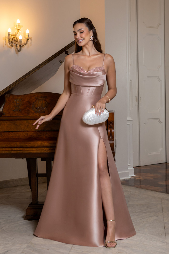 VESTIDO ANALU ZIBELINE BUSTO PAETÊ TIRAS COSTAS - ROSÉ