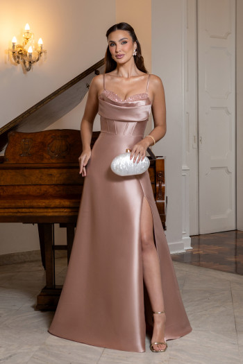 VESTIDO ANALU ZIBELINE BUSTO PAETÊ TIRAS COSTAS - ROSÉ