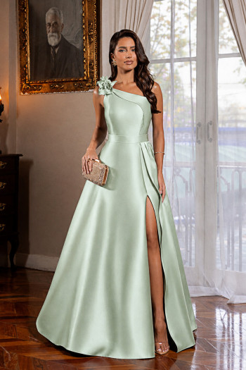 VESTIDO DE FESTA CLÁUDIA ZIBELINE UM OMBRO FLOR - VERDE MENTA