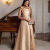 VESTIDO DE FESTA CLÁUDIA ZIBELINE UM OMBRO FLOR - CHAMPAGNE