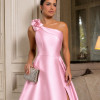 VESTIDO DE FESTA CLÁUDIA ZIBELINE UM OMBRO FLOR - ROSA BEBÊ