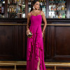 VESTIDO LIBIA CREPE BABADOS - FÚCSIA